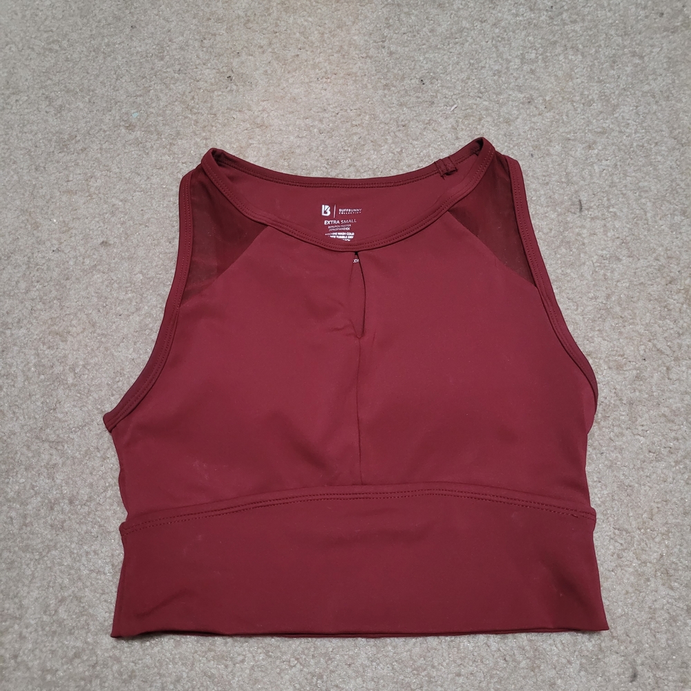 BuffBunny Step Up Crop Guns & Roses Maroon Xs Top Built In Bra Stretchy Comfort